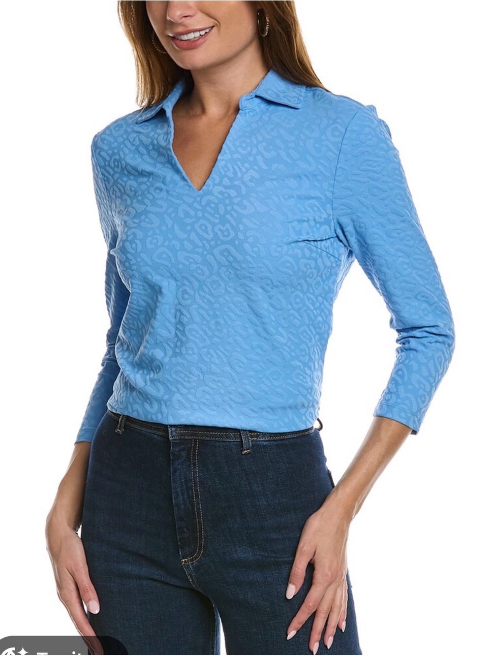 J. McLaughlin Light Blue Long-Sleeve V-Neck Polo Top